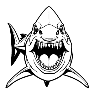 Adorable Megalodon with a big smile and sharp teeth coloring page