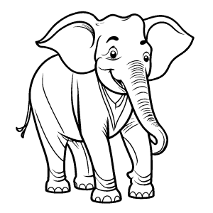 Smiling one-line elephant illustration coloring page