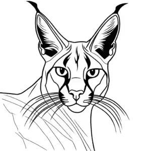 Line art of a Caracal with distinctive ear and facial markings coloring page