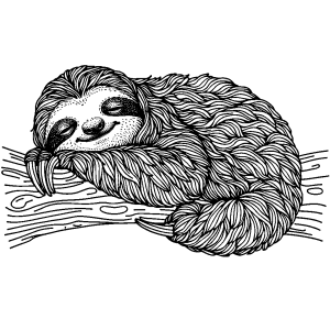 Sloth Coloring Page with Tree Trunk and Textured Fur coloring page