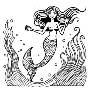 Simple mermaid one-line drawing coloring page