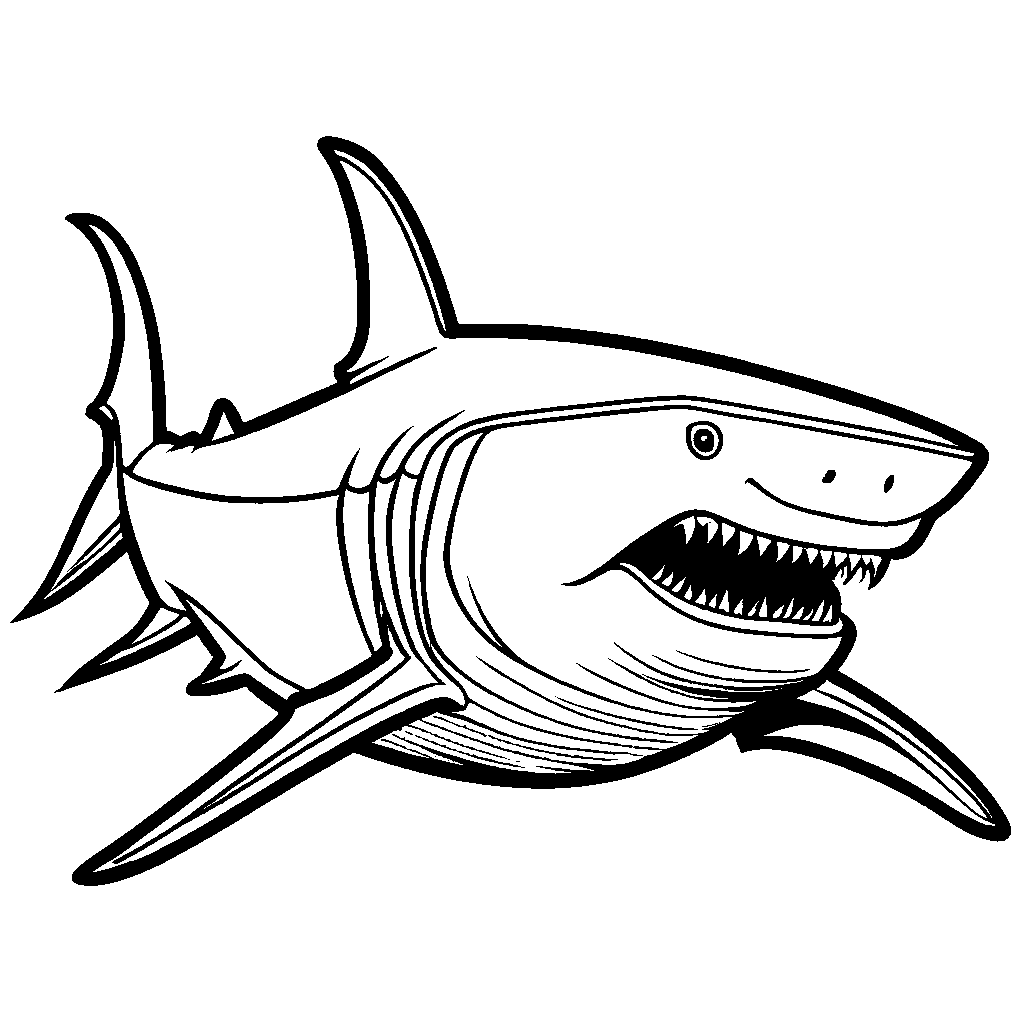 Easy-to-color megalodon silhouette underwater coloring page
