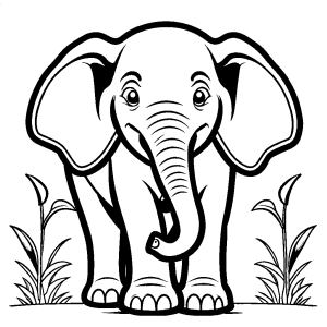 Smiling elephant outline coloring page