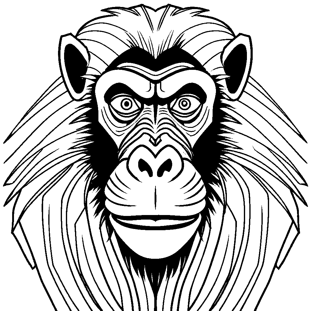 Mandrill with dramatic face expressions outline coloring page