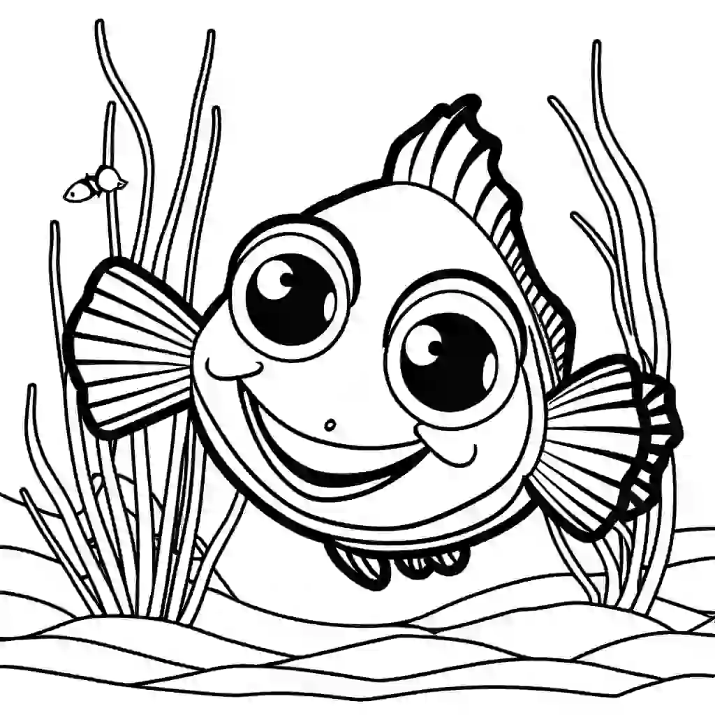 Cheerful clownfish swimming near the ocean floor coloring page