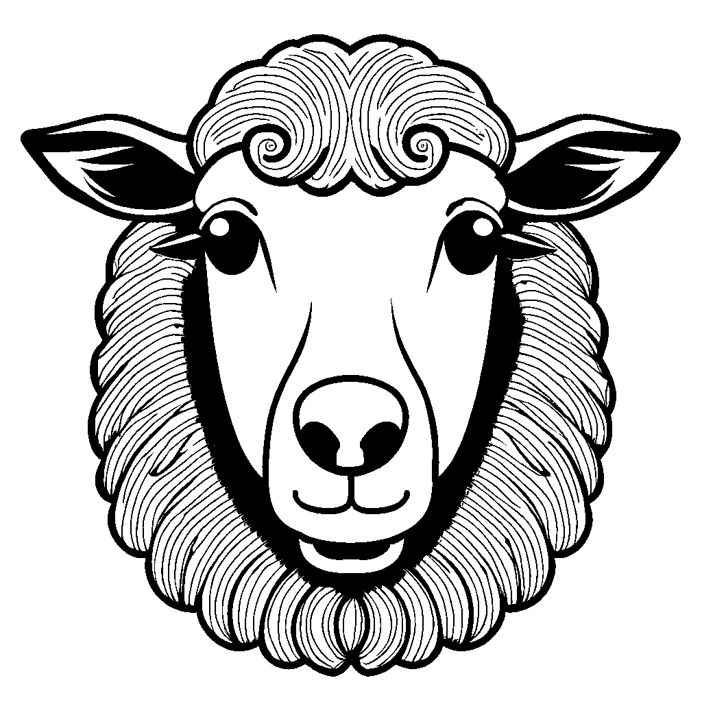 Sheep face one-stroke drawing coloring page