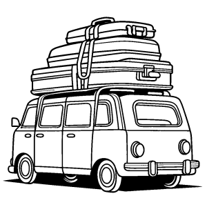 Family car with luggage for travel coloring page