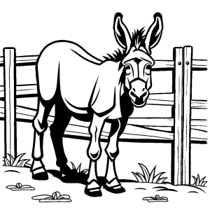 Donkey Coloring Page - Standing Next to a Fence