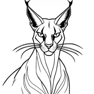 Caracal with open mouth and sharp teeth ready to pounce coloring page