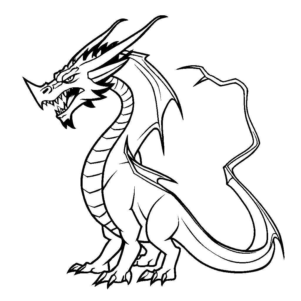 Dragon shape with fierce gaze and pointed ears coloring page