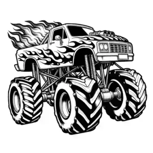Monster Truck with flames and smoke coloring page