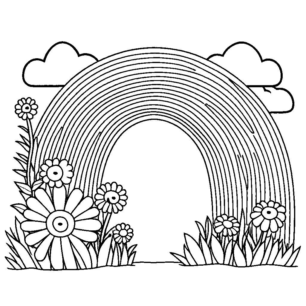Rainbow coloring sheet with flowers coloring page