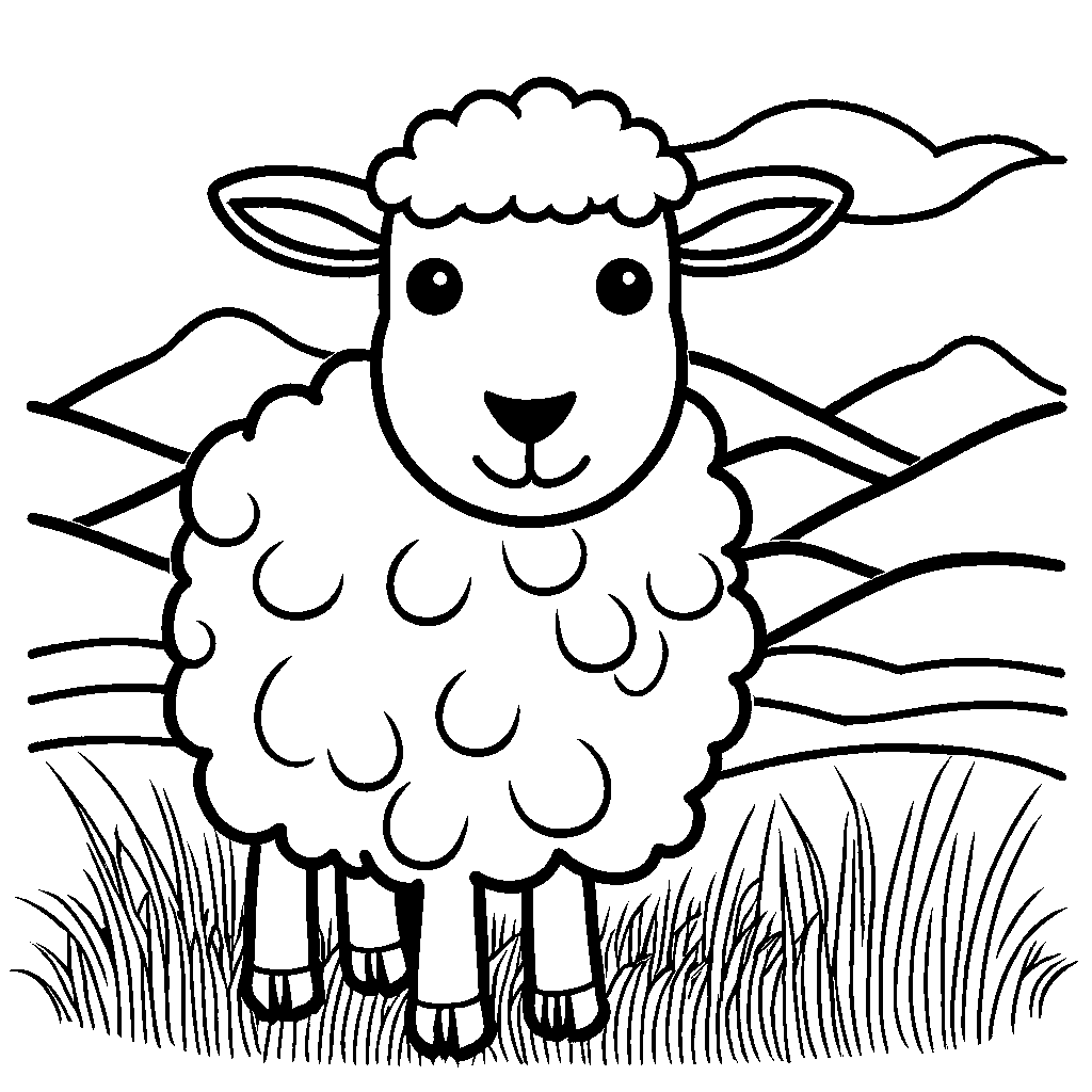 Sheep drawing in meadow coloring page