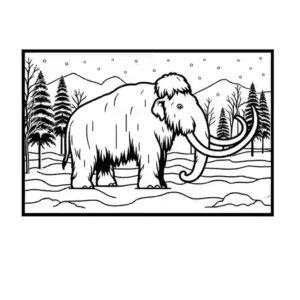 Mammoth in snowy landscape with trees coloring page