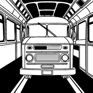 Simple bus coloring page with driver for kids