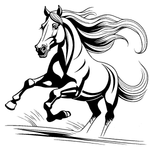 Horse coloring page galloping with wind in its mane coloring page
