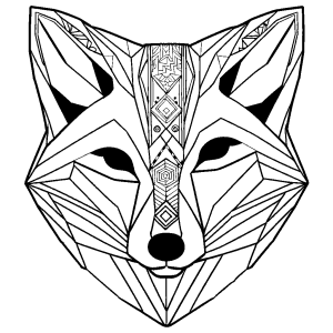 Stylized fox with geometric patterns on its fur coloring page
