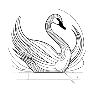 Minimalistic line drawing of a graceful swan with abstract geometric shapes coloring page