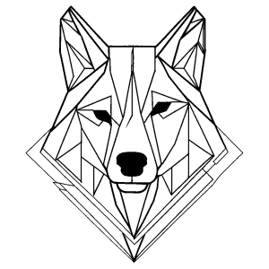 Wolf outline with abstract geometric shapes coloring page
