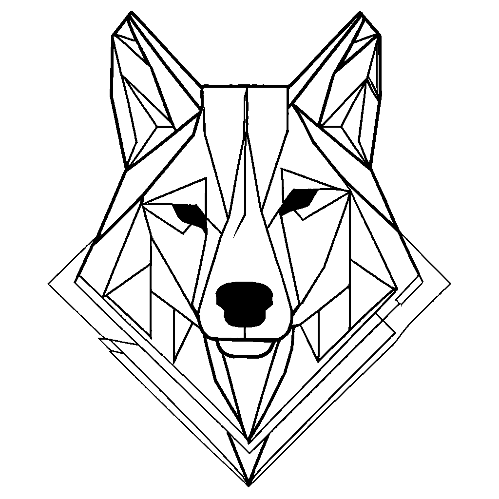 Wolf outline with abstract geometric shapes coloring page