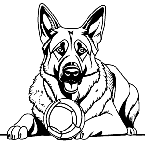 German Shepherd dog coloring page with ball coloring page