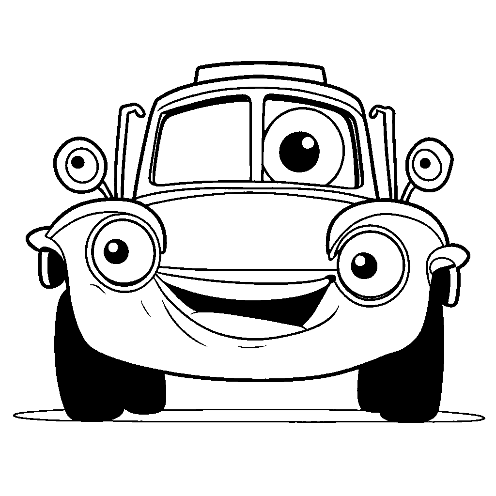 Funny car with big eyes and wide smile coloring page