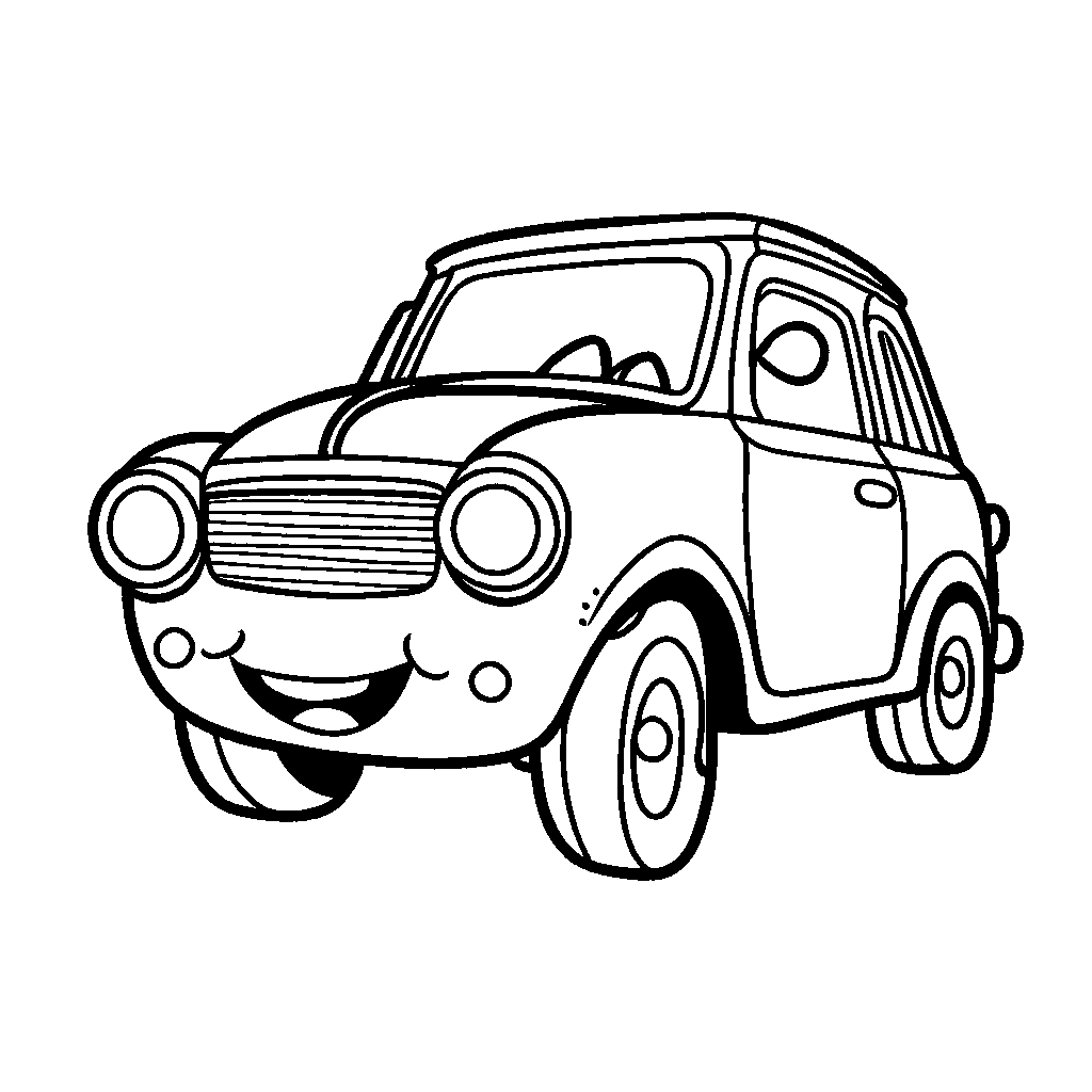 Smiling car coloring page for kids coloring page