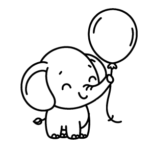 Happy Elephant coloring page holding a balloon coloring page