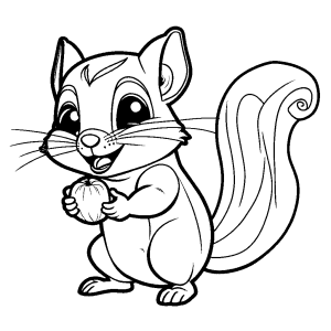 Happy flying squirrel holding an acorn in its paws coloring page