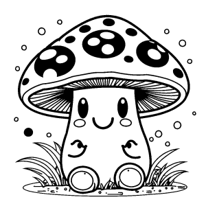 Happy Mushroom with Dots Coloring Page