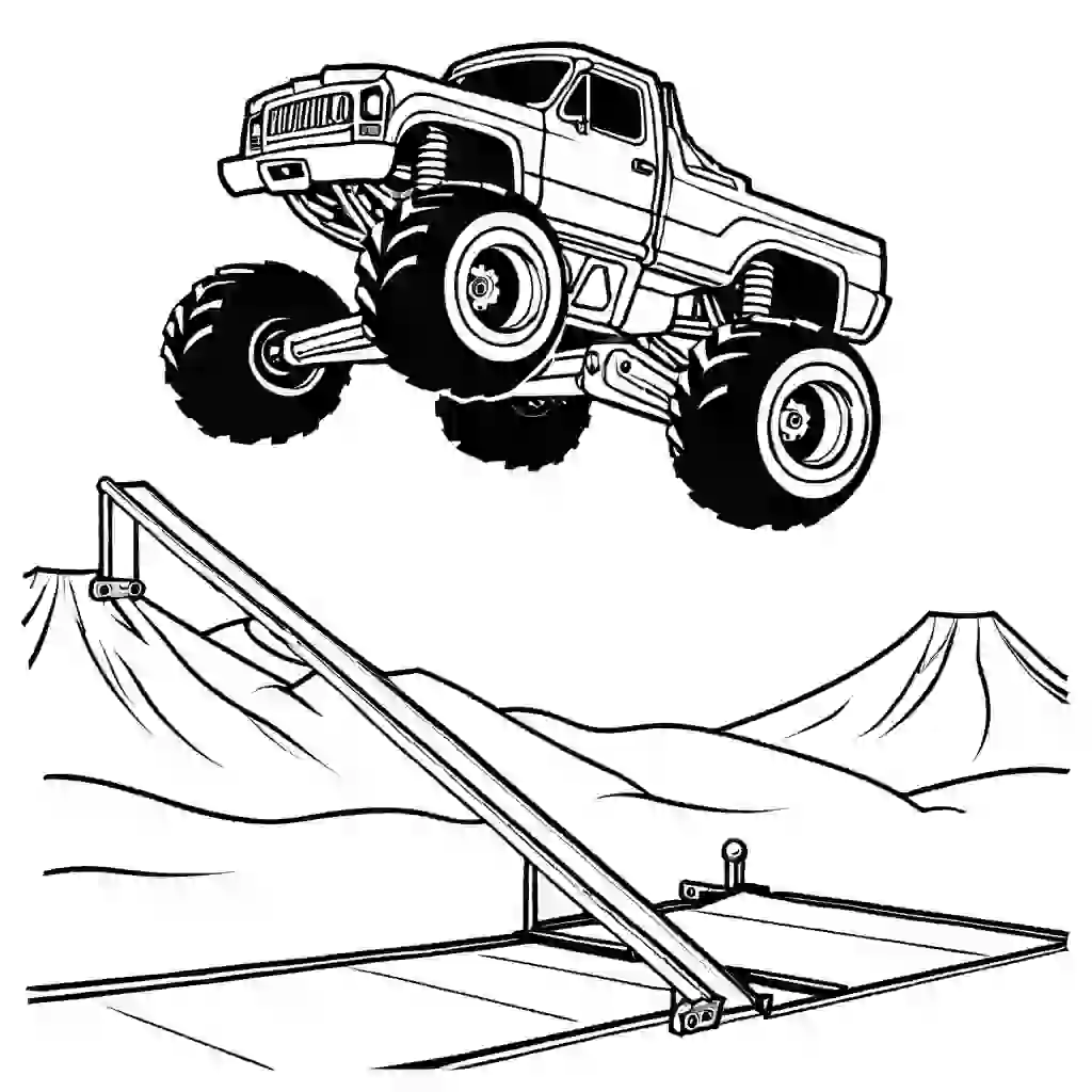 Monster Truck coloring page performing high jump coloring page