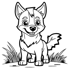 Husky dog standing on grassy field ready to be colored coloring page