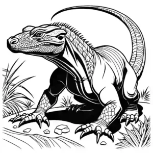 Intricate outlined drawing of a Komodo Dragon coloring page