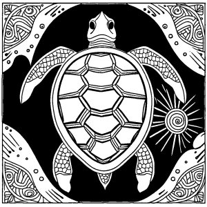 Simple outline of a turtle with intricate patterns on its shell coloring page