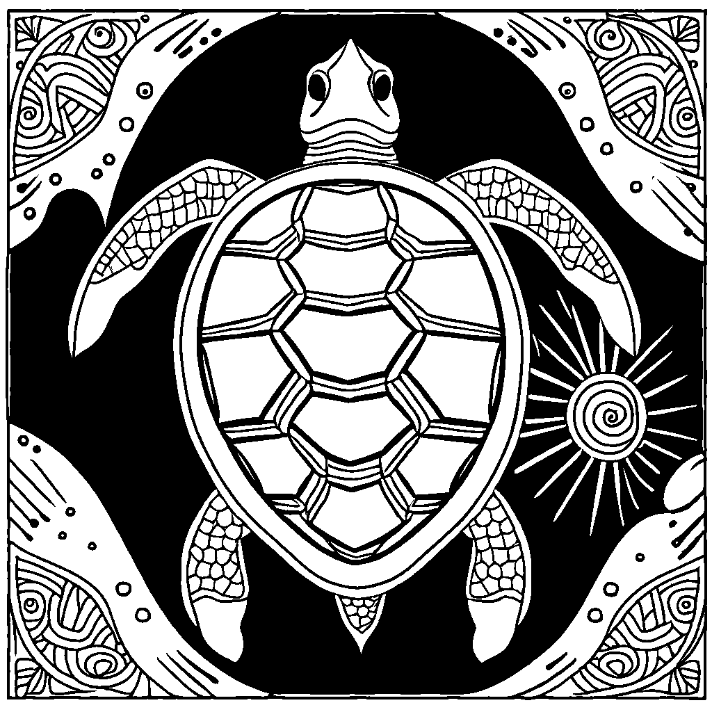 Simple outline of a turtle with intricate patterns on its shell coloring page