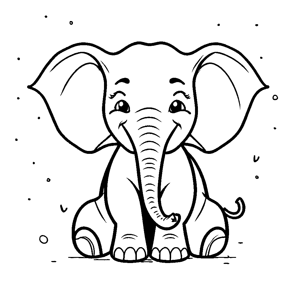 Cute elephant with joyful expression coloring page
