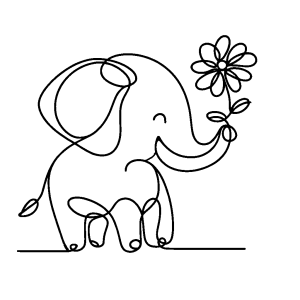 Joyful Elephant coloring page with a flower coloring page