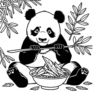 Happy panda eating leaves coloring page