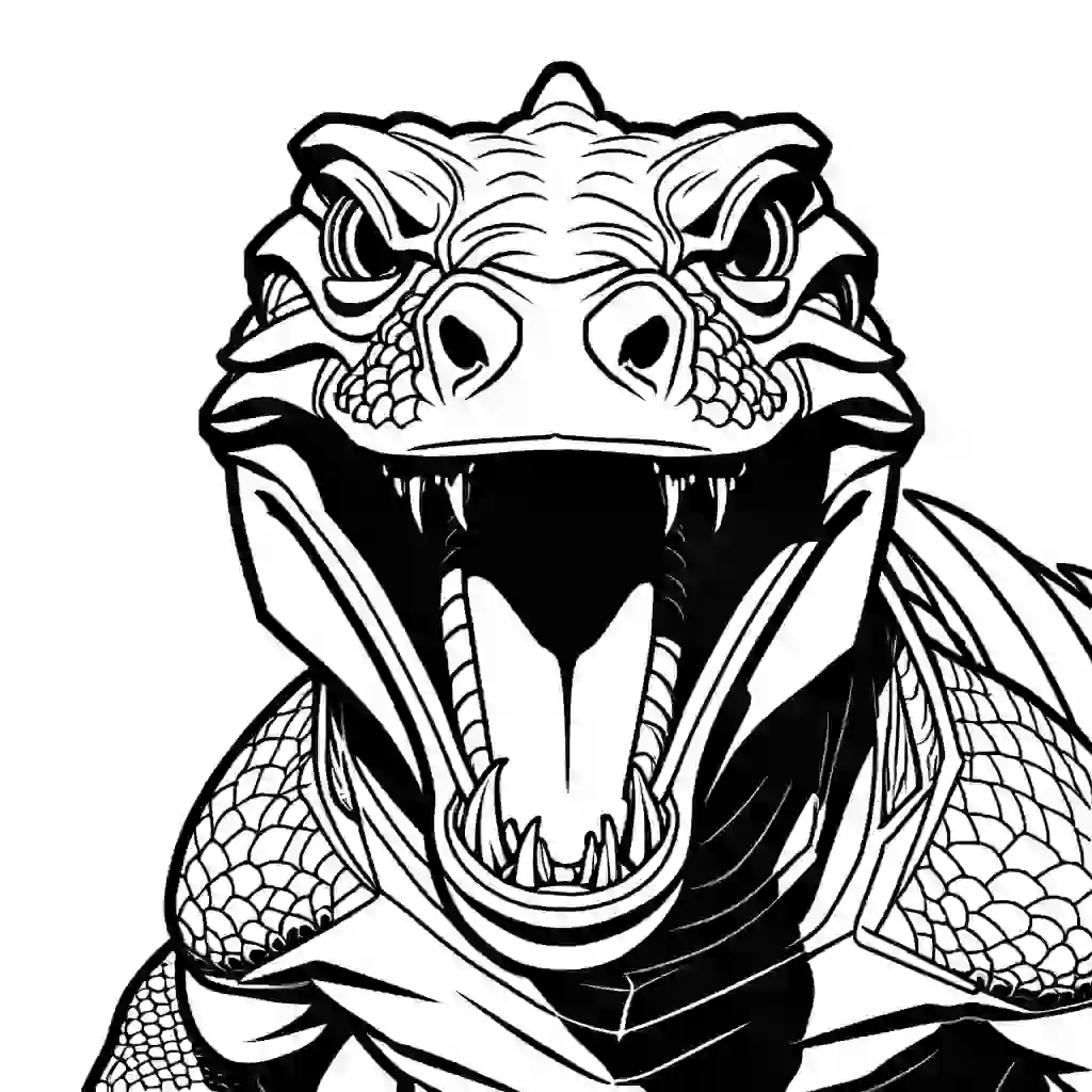 Komodo Dragon showing its teeth and open mouth coloring page