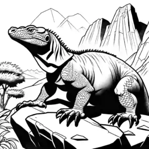 Komodo Dragon standing on rocks coloring page