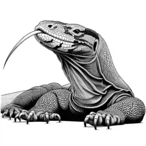 Komodo Dragon line art with tongue out coloring page