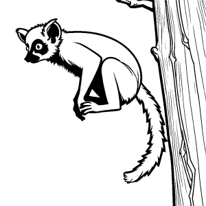 Lemur with bushy tail jumping from a tree coloring page