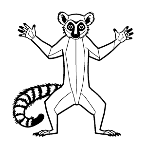 Lemur standing on hind legs with hands in the air coloring page