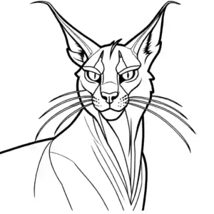 Illustration of a caracal with sharp teeth and pointed ears coloring page