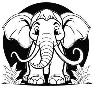Sweet mammoth raising trunk playfully coloring page