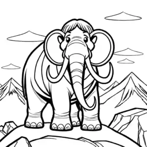 Majestic Mammoth standing on a rocky mountain top ready to be colored coloring page