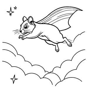 Flying squirrel soaring through the night with its wings outstretched coloring page