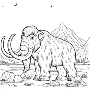 Mammoth in prehistoric landscape coloring page