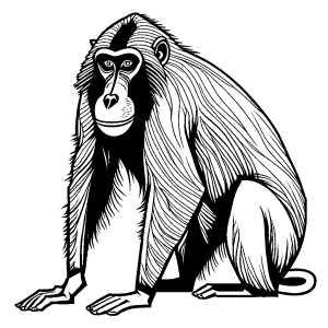 Mandrill drawing with emphasized behind coloring page