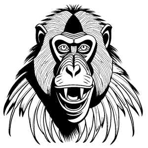 Mandrill drawing with emphasized teeth coloring page